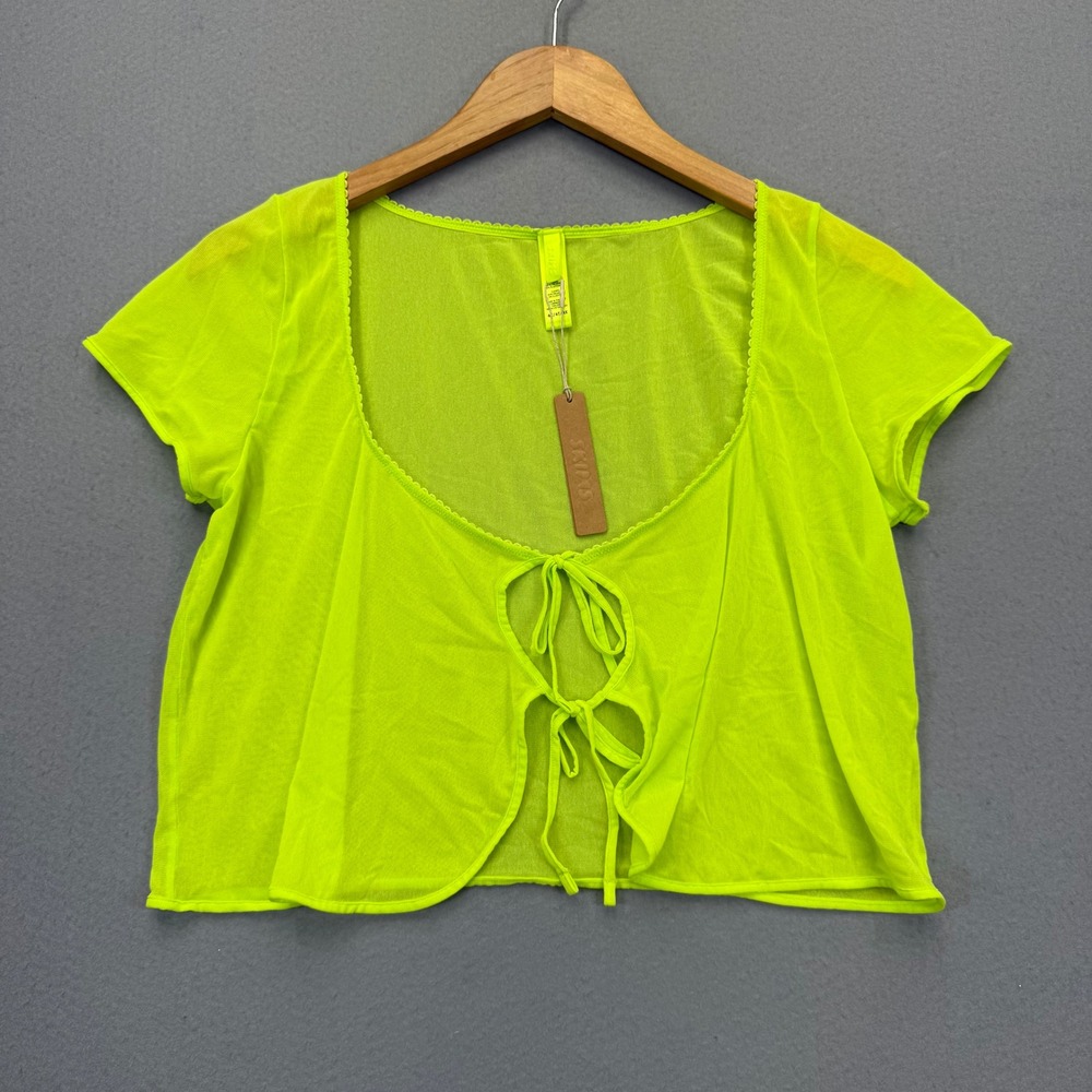SKIMS Summer Mesh Lace Super Cropped Top Green Highlighter 4X DR-MIN-3585 NEW